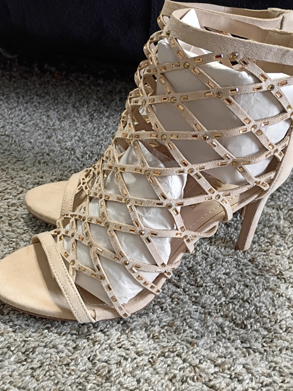 Dream Pairs Beige Studded Lattice High Heel Sandals